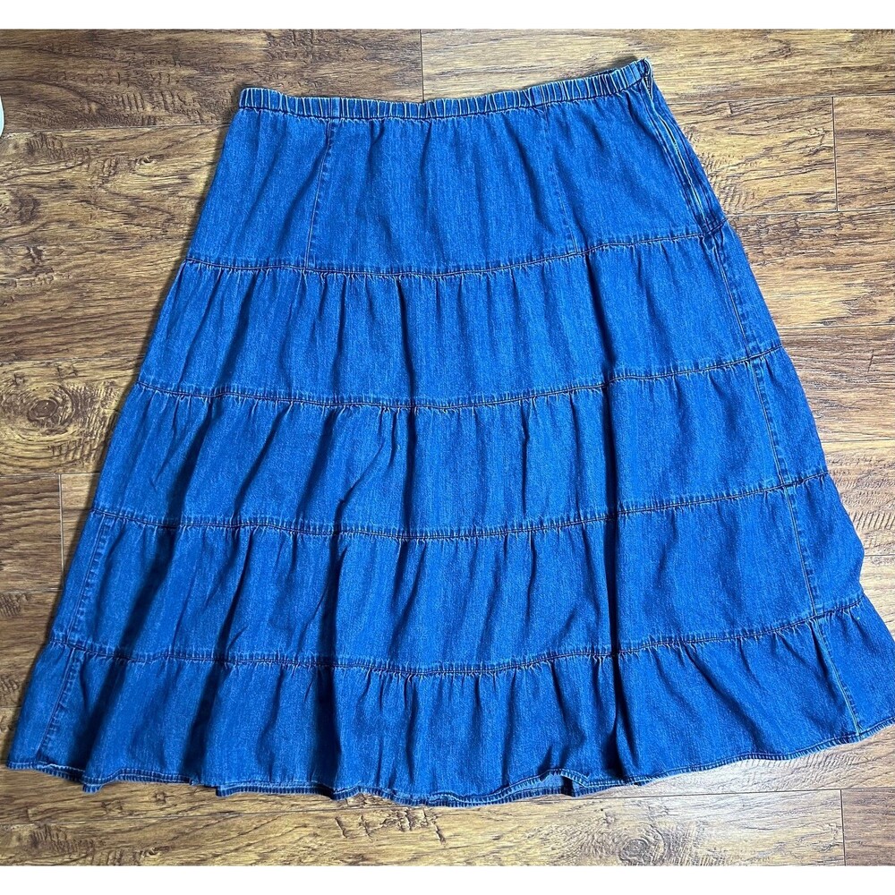 L.A. Blues Plus Tiered Denim Ruffled Skirt - Cottagecore Whimsygoth Western 20W